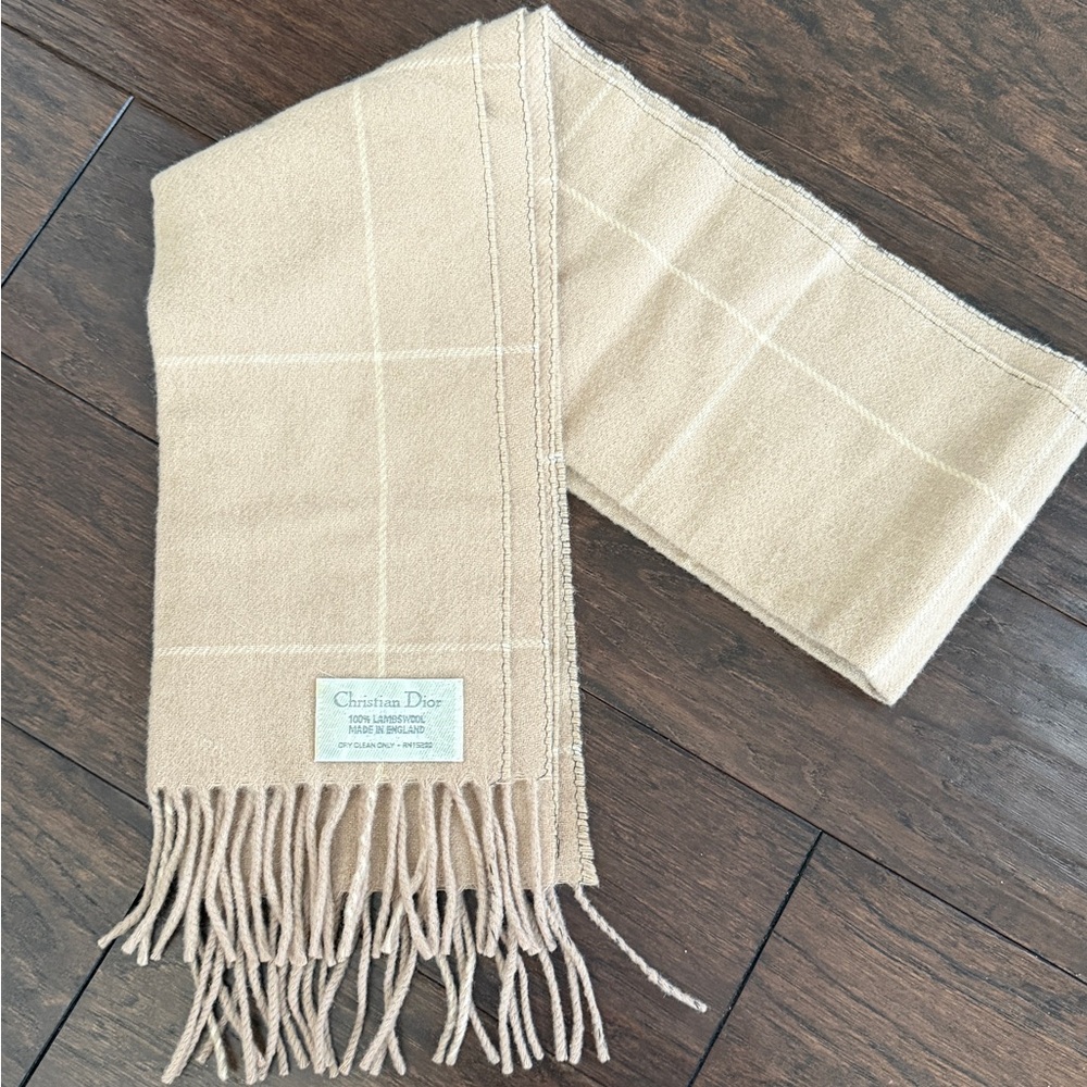 Dior Beige Checkered Wool Scarf